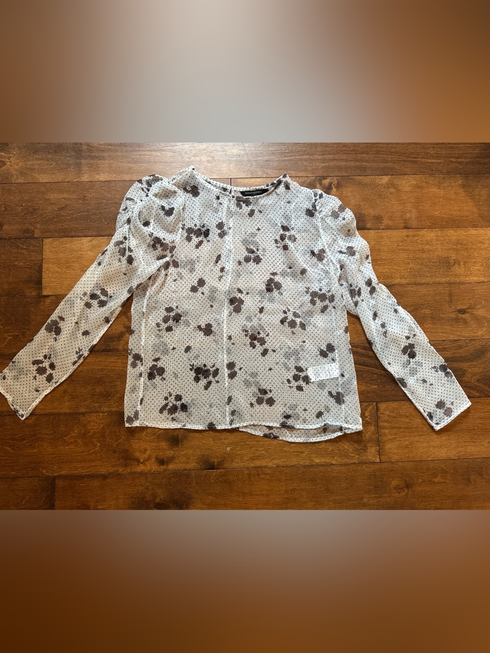 Banana Republic Sheer White Floral Long-Sleeve Blouse